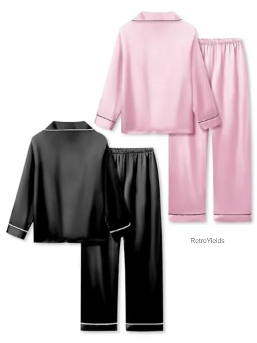 Girls Satin Pajama Set 4 Piece Long Sleeve Silky Button Down Sleepwear